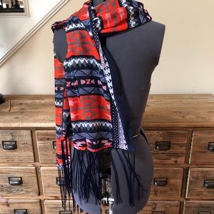 Large Aztec Print Scarf Wrap Long Fringe